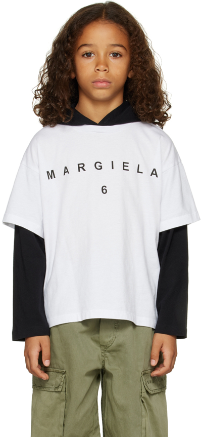 Mm6 Maison Margiela Layered Logo Print Jersey T-shirt Hoodie In White,black