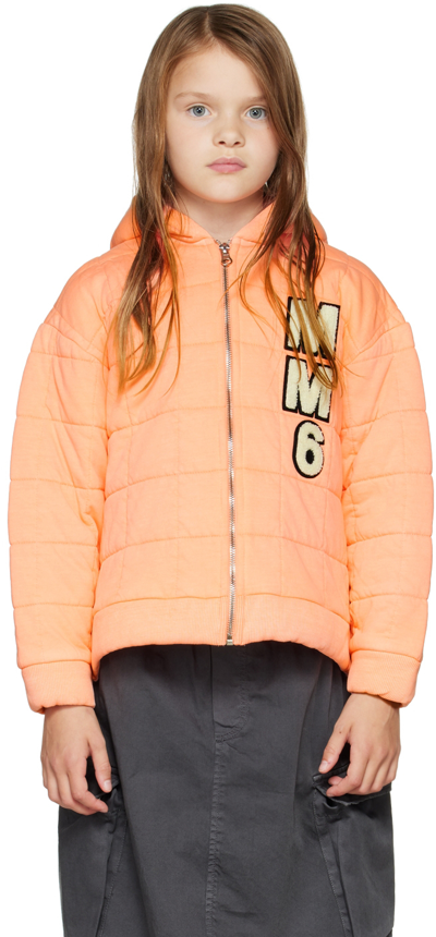 Mm6 Maison Margiela Kids Pink Quilted Hoodie In M6302 Peach Pink
