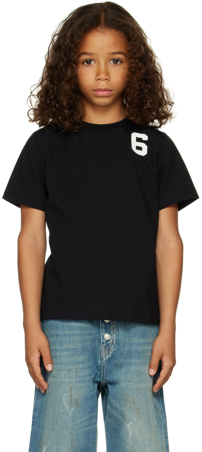 Mm6 Maison Margiela T-shirt Nera In Jersey Di Cotone Con Dettaglio 6 In Black