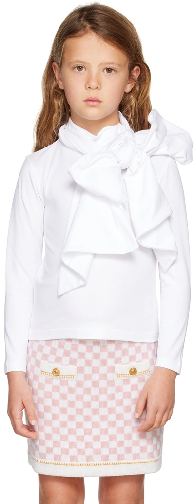 Crlnbsmns Kids White Bow Blouse In Co Jersey White