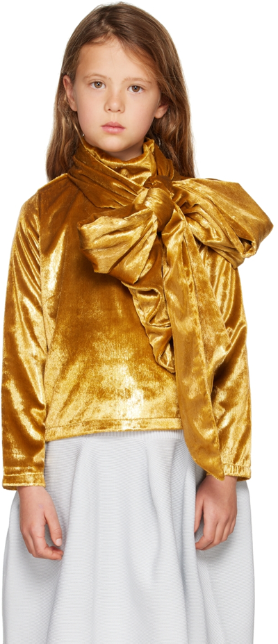 Crlnbsmns Kids Gold Glitter Bow Blouse In Glitter Gold