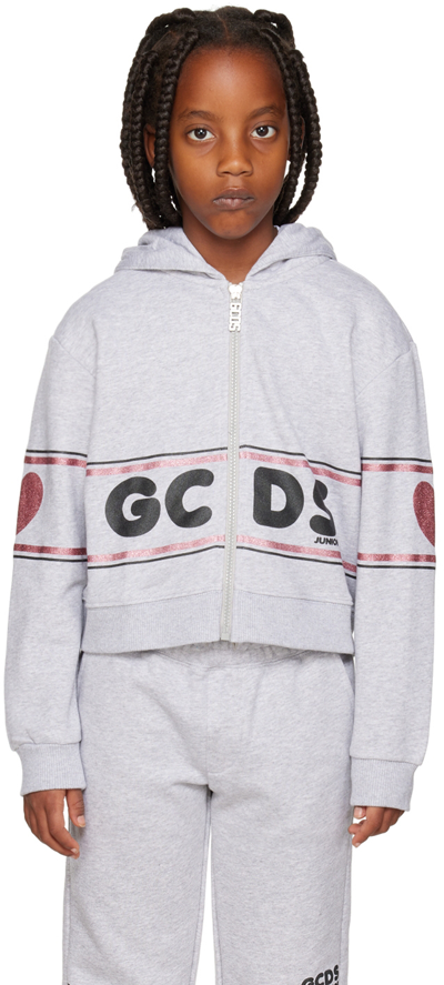 Gcds Kids Gray Logo Hoodie In Grey