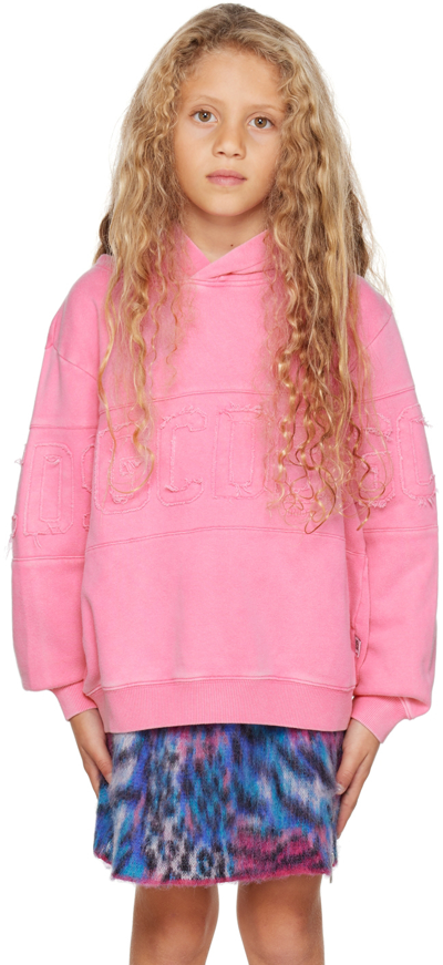 Gcds Kids' Tonal Logo-patch Cotton Hoodie In Pink
