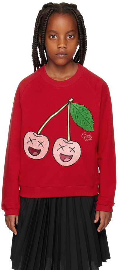 Gcds Kids Red Cherry Sweatshirt In Crimson Red