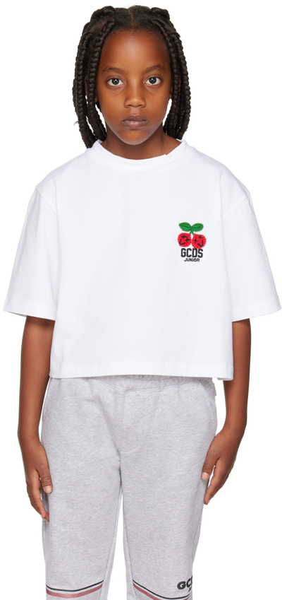 Gcds Teen Logo Crew-neck T-shirt In Optical White