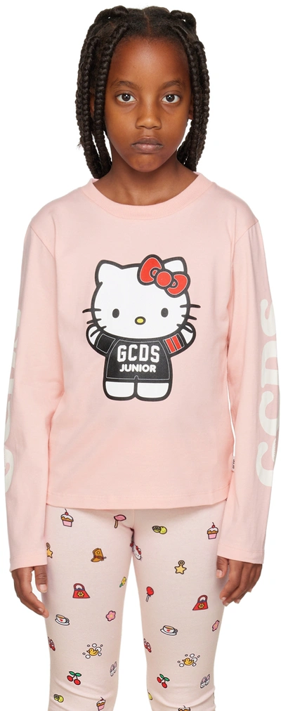 Gcds Kids Pink Hello Kitty Edition Long Sleeve T-shirt In Quartz Pink
