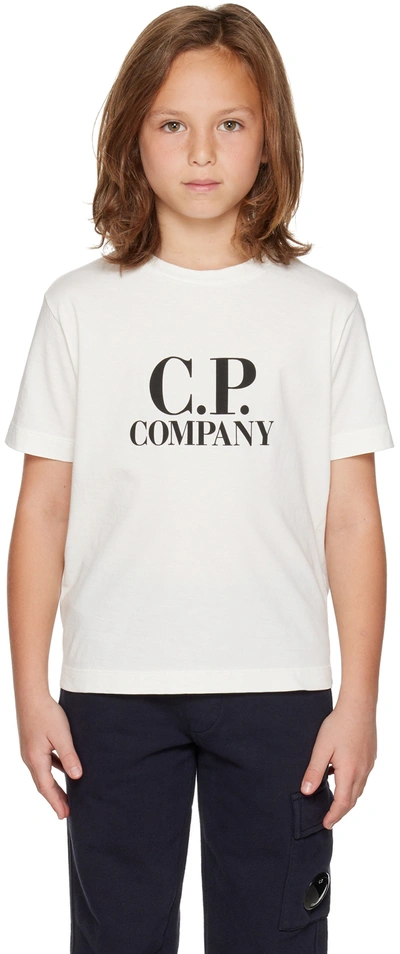 C.p. Company Kids White Logo T-shirt In 103 Gauze White