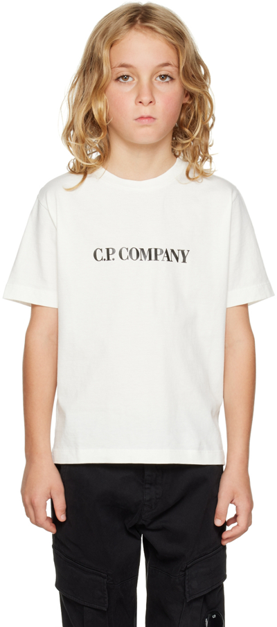 C.p. Company Kids White Logo T-shirt In 103 Gauze White