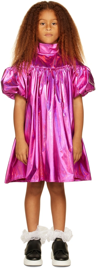 Crlnbsmns Kids Pink Gathered Dress In Metal Pink