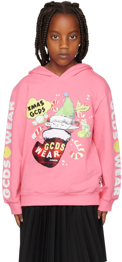 Gcds Kids Pink Graphic Hoodie In Sangria Rose