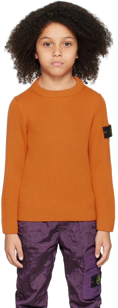 Stone Island Kids Orange Patch Sweater In V0032 Orange