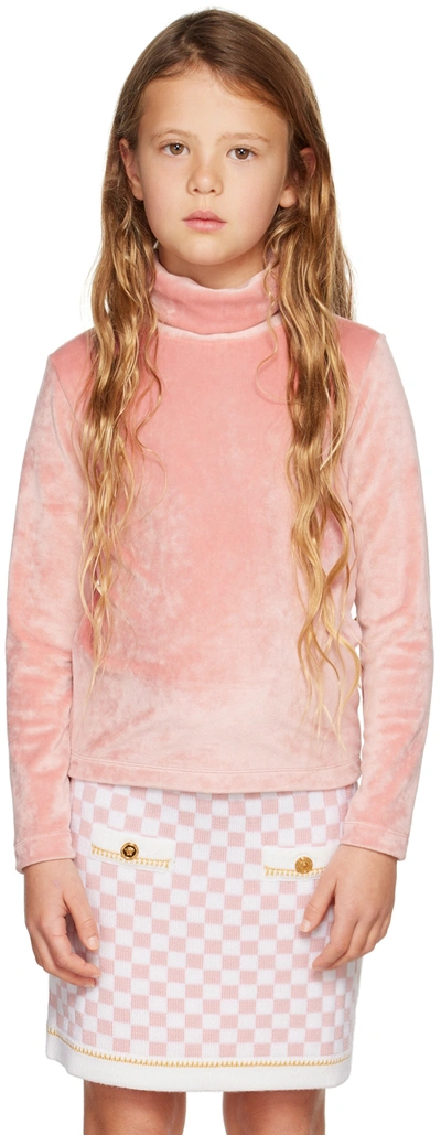 Crlnbsmns Kids Pink Velvet Turtleneck In Velvet Rose