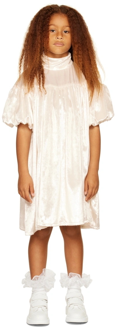 Crlnbsmns Kids White Gathered Glitter Dress In Glitter White