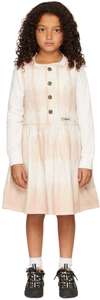 Wynken Kids Pink & Off-white Maria Pinafore Dress In Soft Pink Tie Dye