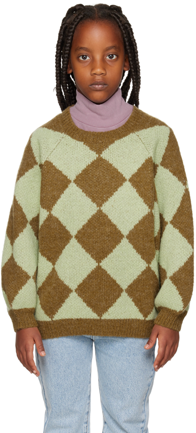 Maed For Mini Kids Green Diamond Dingo Sweater In Green/brown