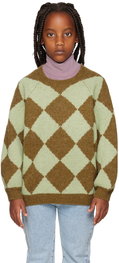 Maed For Mini Kids Green Diamond Dingo Jumper In Green/brown