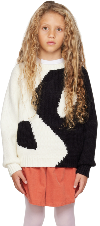 Maed For Mini Kids Black & White Perky Polar Bear Sweater In Black/white