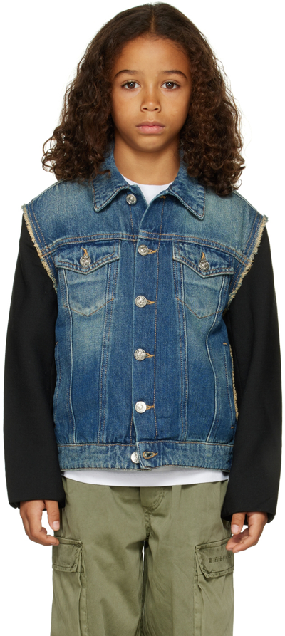 Mm6 Maison Margiela Kids Blue & Black Paneled Denim Jacket In M6c08 Blue Denim+bla