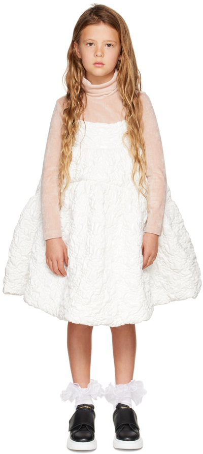 Crlnbsmns Kids White Bubble Tiered Dress In Mat Shiny White