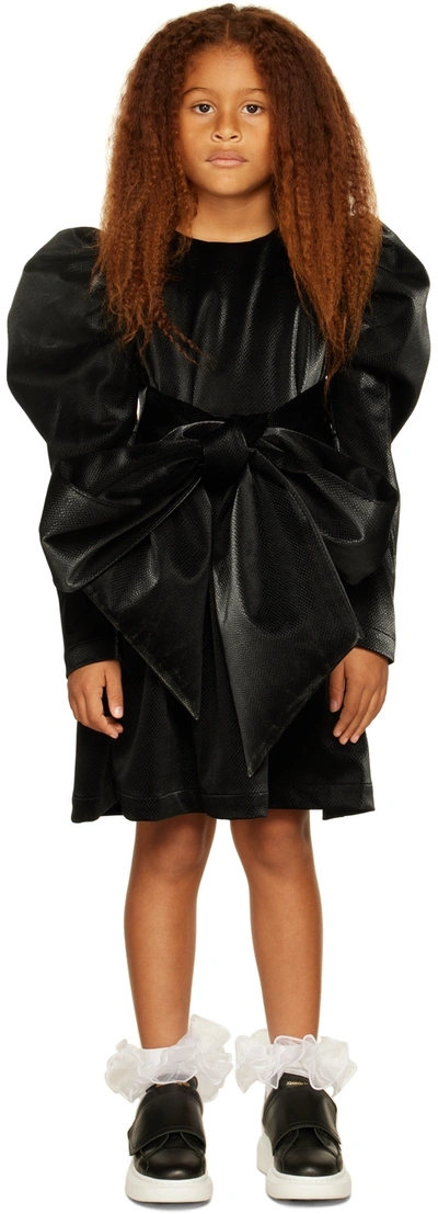 Crlnbsmns Kids Black Snake Bow Dress In Fake Leather - Velve