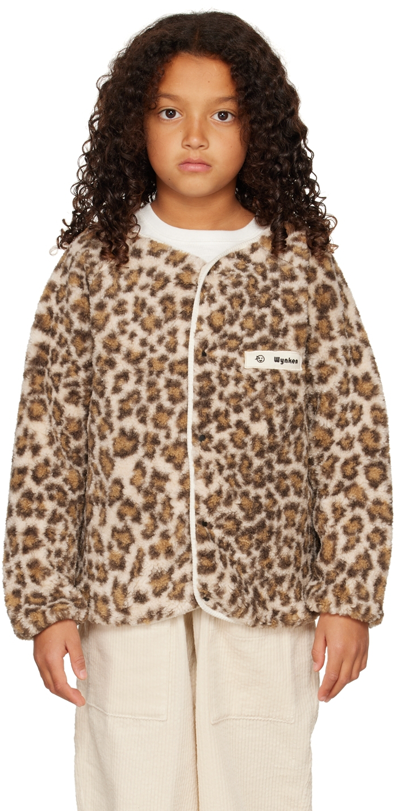 Wynken Kids Brown Daily Long Bomber Jacket In Soft Leopard