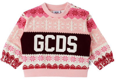 Gcds Baby Pink Snowflake Logo Sweatshirt In Pink/crimson Red