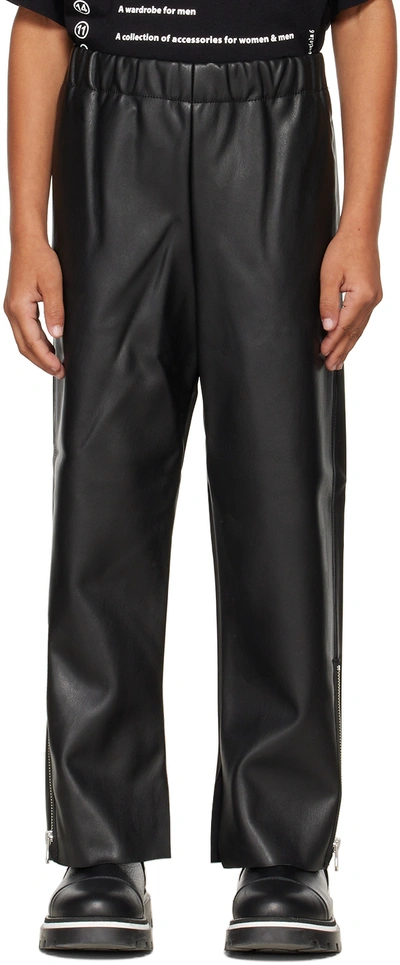 Mm6 Maison Margiela Kids Black Faux-leather Trousers In M6900 Black