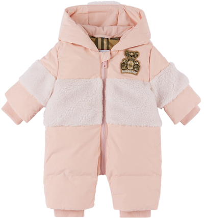 Burberry Baby Pink Down Thomas Bear Appliqué Snowsuit In Light Blossom Pink