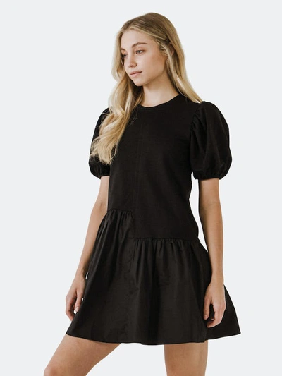 English Factory Knit Woven Mixed Dress In Black
