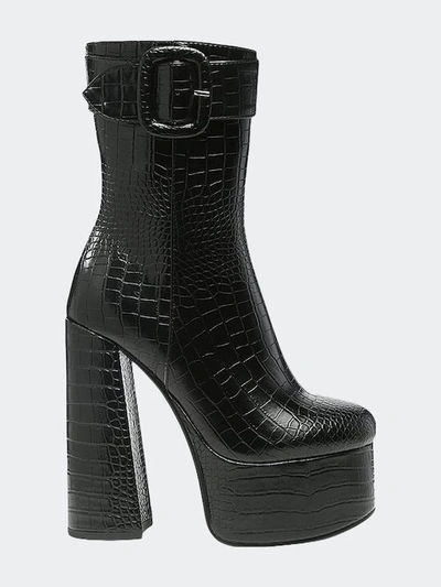 London Rag Bumpy Croc High Block Heeled Chunky Ankle Boots In Black