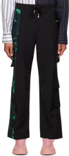 Feng Chen Wang Black & Green Lacquerware Cargo Pants In Black