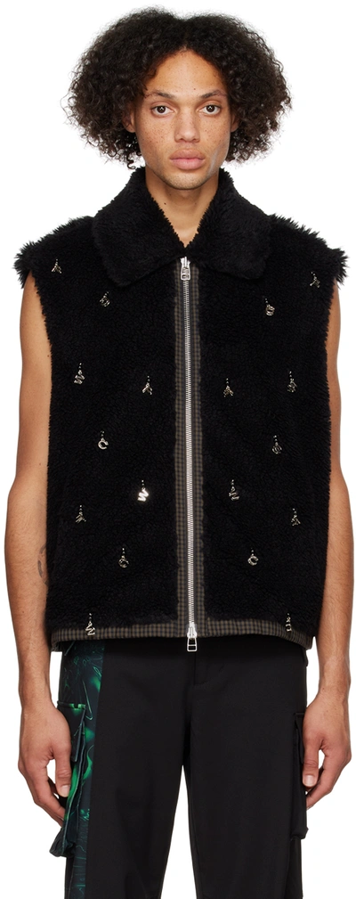 Feng Chen Wang Black Embellished Faux-fur Waistcoat