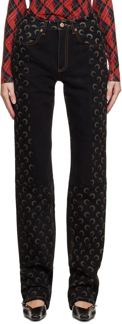 Marine Serre Crescent Moon-print Straight-leg Jeans In Black