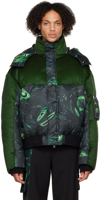 FENG CHEN WANG BLACK & GREEN LACQUERWARE DOWN JACKET