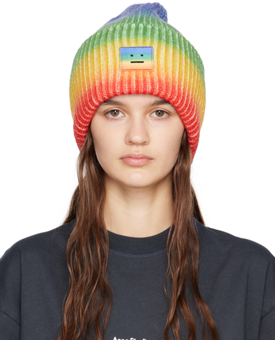 Acne Studios Pansy Rainbow-striped Wool Beanie In Multicoloured