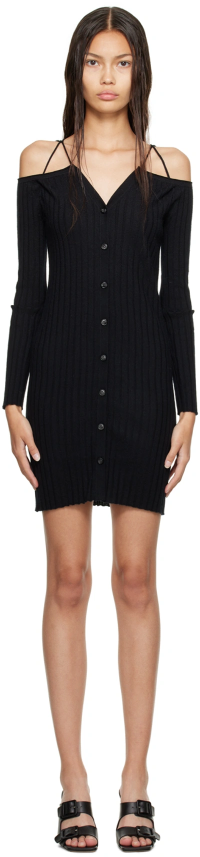 Lisa Yang Black Off-the-shoulder Cashmere Mini Dress