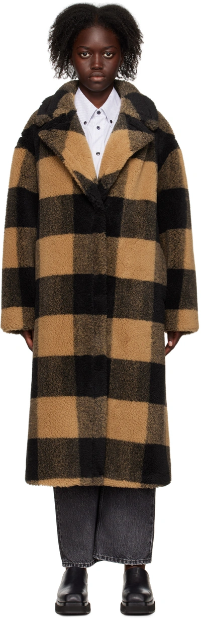 Stand Studio Maria Oversized Checked Fleece Coat In Black