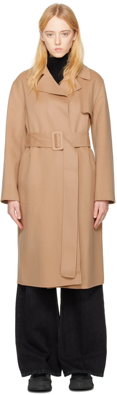 Theory Belted Relaxed-fit Wool And Cashmere-blend Trench Coat In Brown