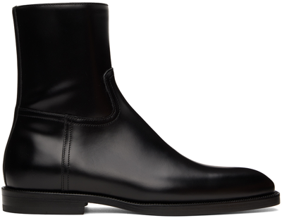 Dries Van Noten Black Leather Zip-up Boots In 900 Black