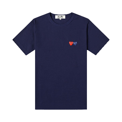 Pre-owned Comme Des Garçons Play Navy & Red Double Heart T-shirt 'navy' In Blue
