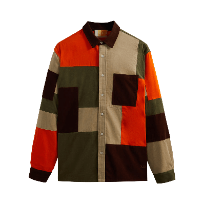 Pre-owned Kith Patchwork Cord Ludlow Shirt 'pimento' In Orange