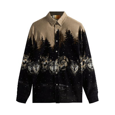 Pre-owned Kith Printed Wolves Cord Ludlow Shirt 'black'