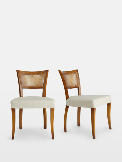 Soho Home Pair Of Molina Dining Chairs Cane Back Linen Natural Us