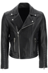 Balmain Black Leather Biker Jacket With Embossed Inserts In Black