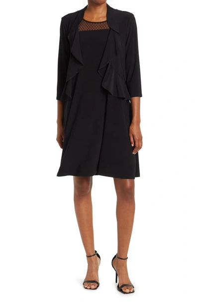 Nina Leonard 2-piece Ruffle Bolero & Sleeveless Dress In Black