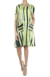 Nina Leonard Scoop Neck Tie-dye Print Dress In Green/ Multi