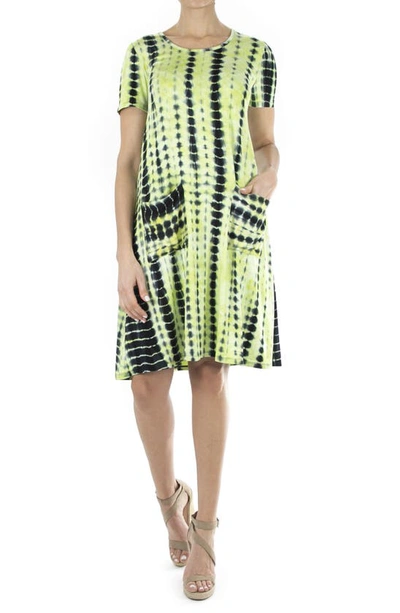 Nina Leonard Scoop Neck Tie-dye Print Dress In Green/ Multi