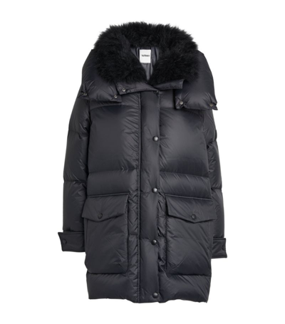 Yves Salomon Tibetan Lamb Fur Collar Technical Puffer Jacket In Black