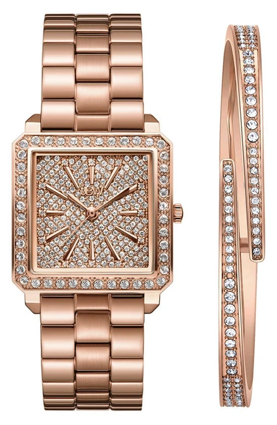 Jbw Women's Cristal Diamond & Swarovski Crystal 18k Rose Gold Plated Bracelet Watch & Bangle Set In Gold / Gold Tone / Rose / Rose Gold / Rose Gold Tone