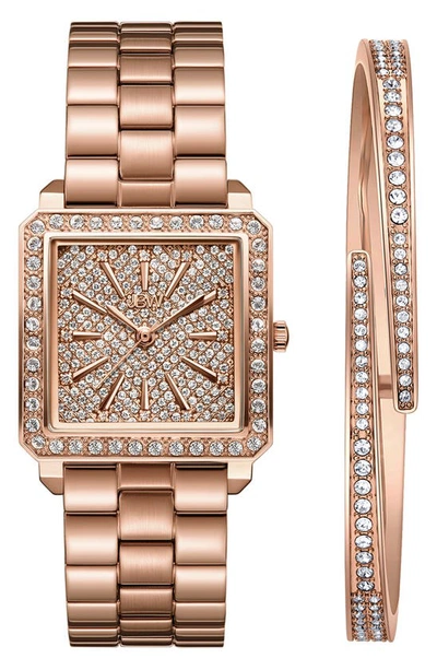 Jbw Cristal 28 Diamond Bracelet Watch & Bracelet Set, 28mm In Gold / Gold Tone / Rose / Rose Gold / Rose Gold Tone